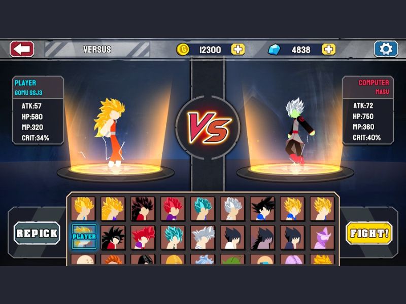 Full nhân vật trong Hack Stickman Warriors 