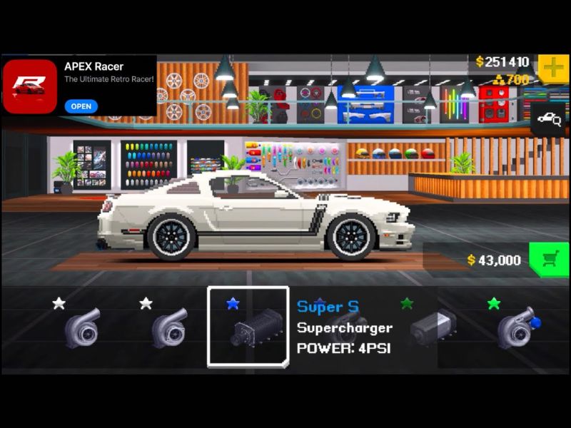 Hơn 1000 phụ t&ugrave;ng t&ugrave;y chỉnh trong Hack Pixel Car Racer
