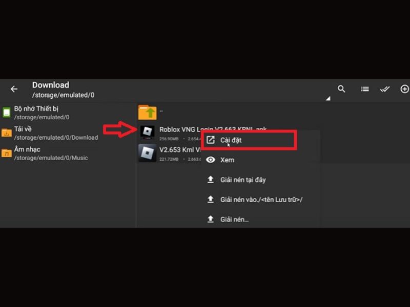 Tải Hack Krnl X ROBLOX (VNG + QT) v2.720 Mới Nhất Cho Android Nhấn vào file Roblox VNG Login v2.697 KRNL.apk và chọn “Cài đặt”