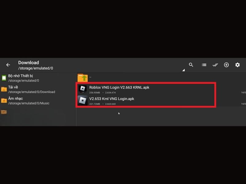 Tải Hack Krnl X ROBLOX (VNG + QT) v2.720 Mới Nhất Cho Android Download sẽ hiển thị 2 file .apk mà các bạn vừa tải xuống