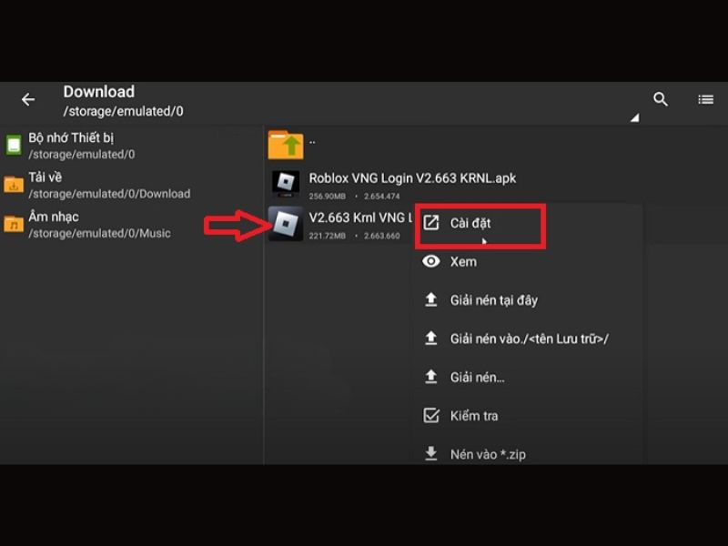 Tải Hack Krnl X ROBLOX (VNG + QT) v2.720 Mới Nhất Cho Android Nhấn vào file apk còn lại và chọn “Cài đặt”