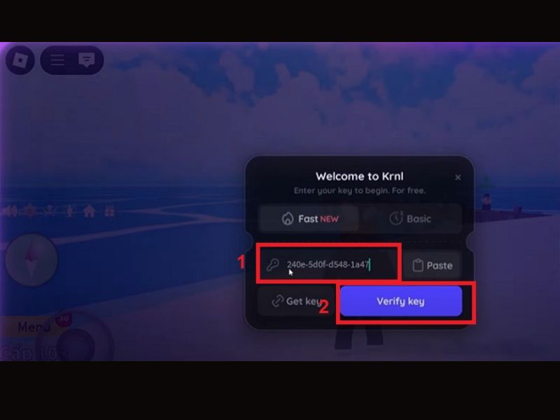 Tải Hack Krnl X ROBLOX (VNG + QT) v2.720 Mới Nhất Cho Android Dán Key vừa lấy thành công và nhấn “Verify Key”