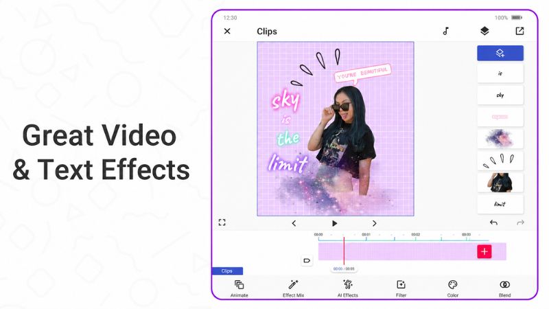 Funimate MOD APK chỉnh sửa video trên timeline.
