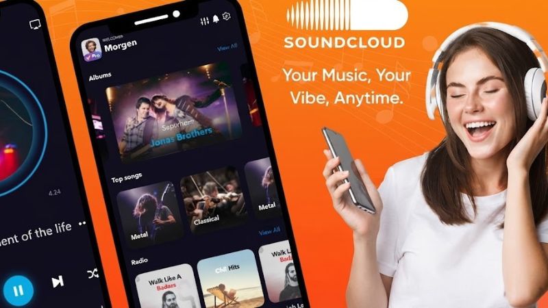 SoundCloud Mod APK hiển thị giao diện khám phá âm nhạc