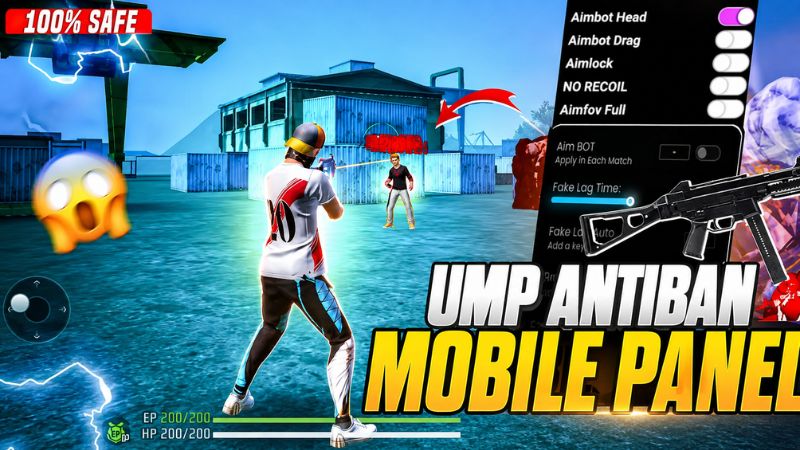 Giao diện FF Kipas MOD APK hiển thị trên điện thoại Android bên cạnh không khí chiến trường Free Fire.