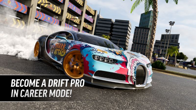 Hack Drift Max Pro với xe drift trên đường phố ban đêm