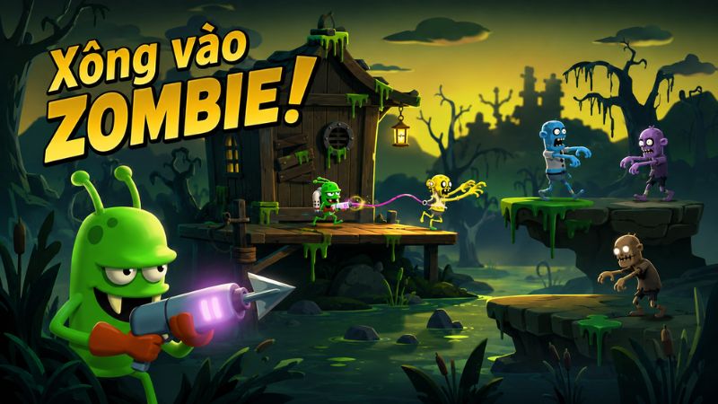 Hack Zombie Catchers sử dụng súng phóng lao và traps để bắt zombie trên bản đồ
