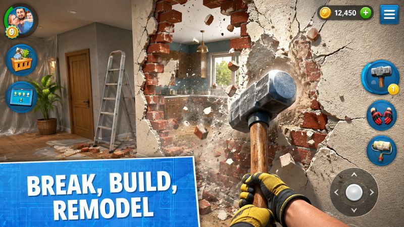 House Flipper mod vô hạn tiền hỗ trợ mua vật liệu và nội thất khi sửa chữa căn nhà