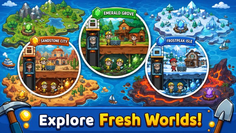 Idle Miner Tycoon Hack với mine shaft, elevator và warehouse trong hệ thống khai thác