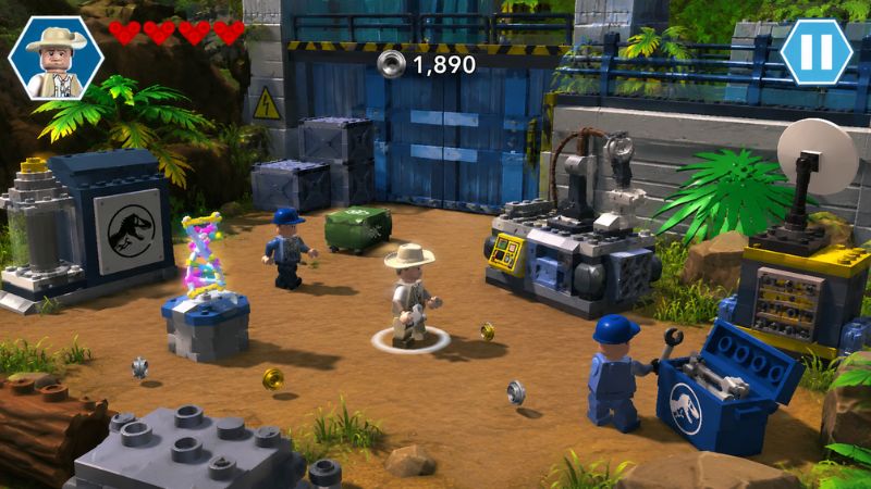 LEGO Jurassic World APK với gameplay thu thập LEGO Amber và khám phá Isla Nublar