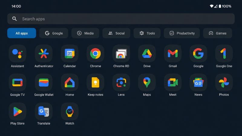 Nova Launcher Prime APK với tab và thư mục được sắp xếp trong app drawer