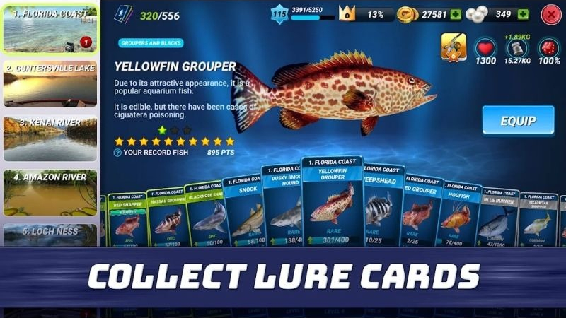Giao diện nâng cấp Lure trong Fishing Clash MOD vô hạn tiền